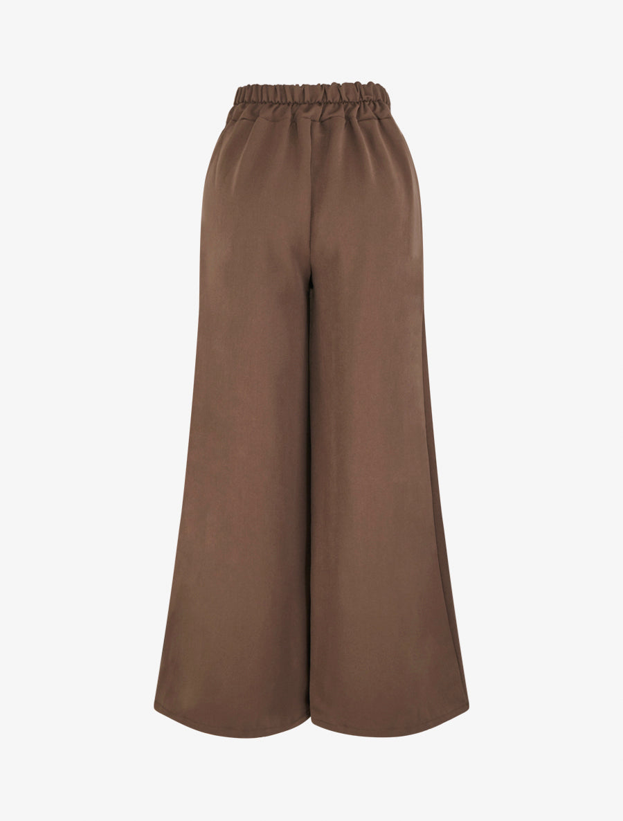 Pantalon ample uni à détail brodé - Marron - 2