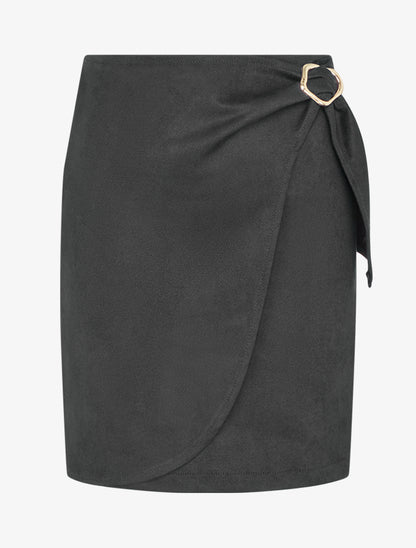 Jupe portefeuille en suédine à boucle - Noir - 1