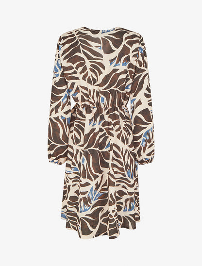 Robe élastiquée à imprimé fantaisie - Marron - 2