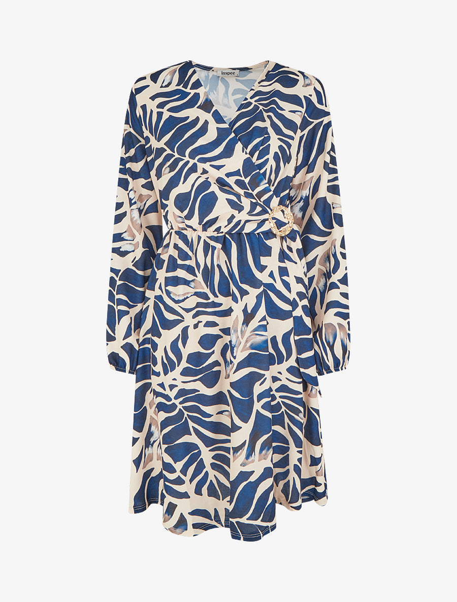 Robe élastiquée à imprimé fantaisie - Marine - 1