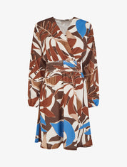 Robe imprimée à col cache-coeur - Marron - 1