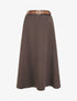 Jupe mi-longue unie ceinturée - Marron - 1