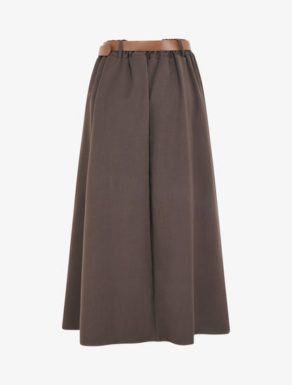 Jupe mi-longue unie ceinturée - Marron - 2