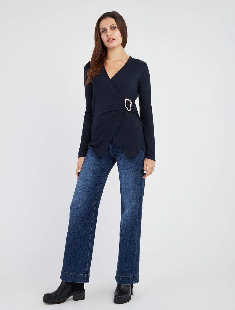 Maglione cache-coeur con fibbia - Marina