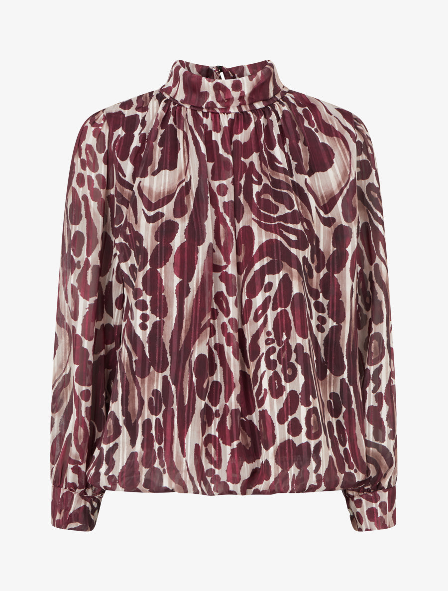 Blouse en voile imprimé léopard - Prune - 1