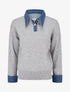 Pull uni à empiècement denim - Gris - 1