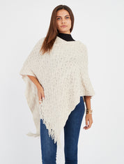 Poncho asimmetrico a tinta unita con frange - Beige