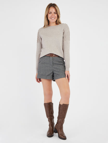 Maglione tinta unita con dettaglio sfrangiato - Talpa