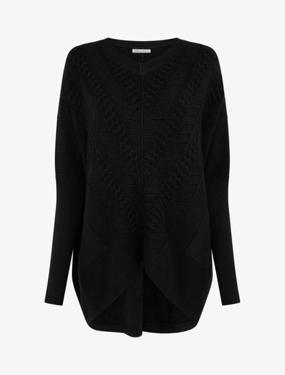 Poncho asymétrique à manches longues et poches - Noir - 1