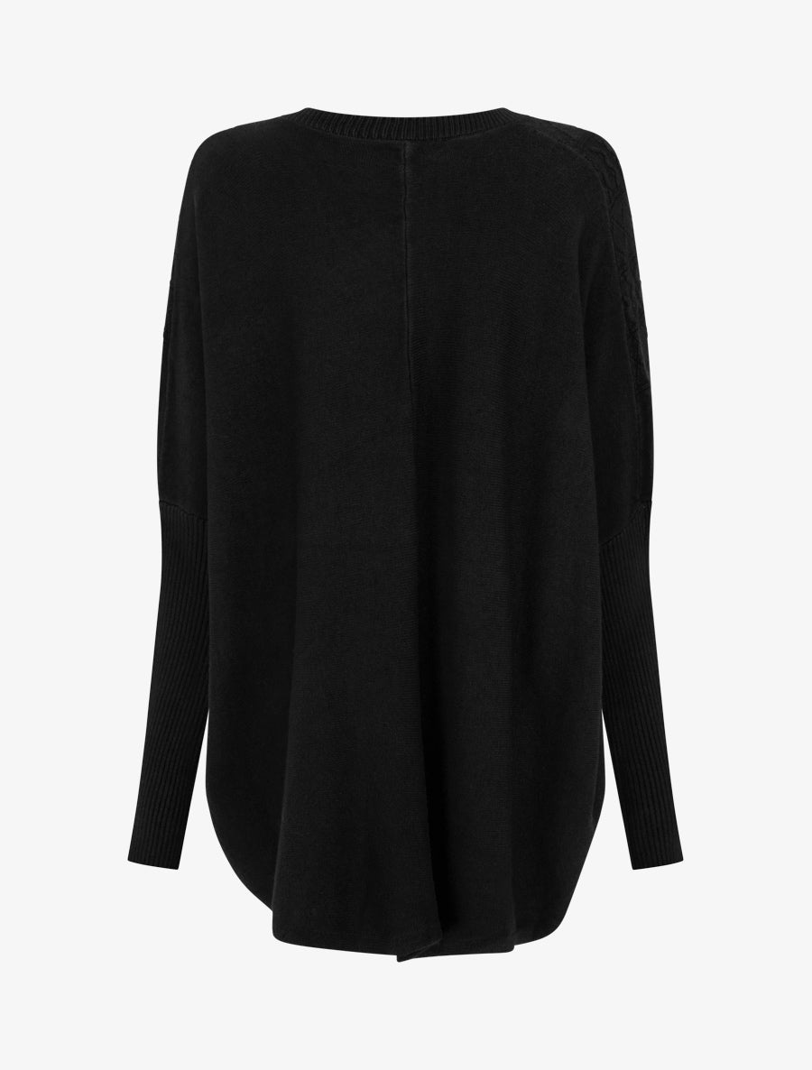 Poncho asymétrique à manches longues et poches - Noir - 2
