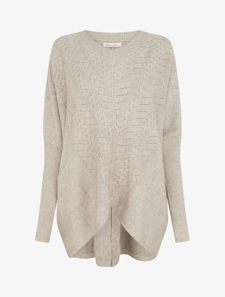 Poncho asymétrique à manches longues et poches - Taupe - 1