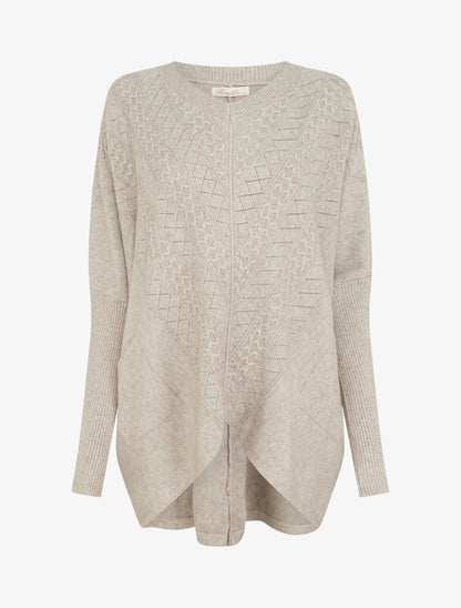 Poncho asymétrique à manches longues et poches - Taupe - 1