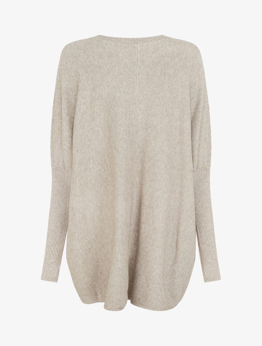 Poncho asymétrique à manches longues et poches - Taupe - 2