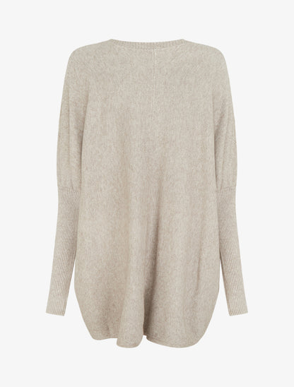 Poncho asymétrique à manches longues et poches - Taupe - 2