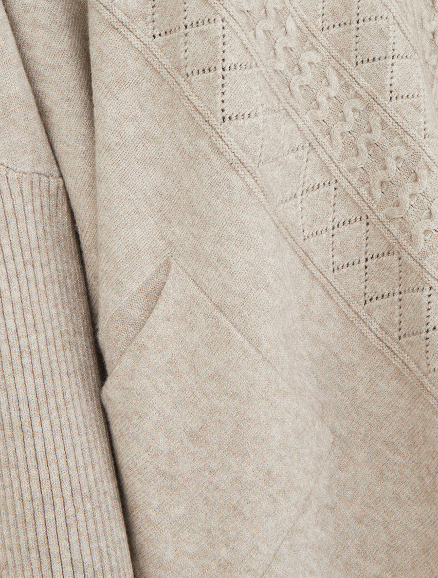 Poncho asymétrique à manches longues et poches - Taupe - 3