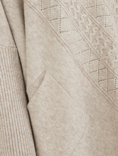 Poncho asymétrique à manches longues et poches - Taupe - 3