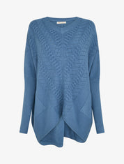 Poncho asymétrique à manches longues et poches - Bleu - 1