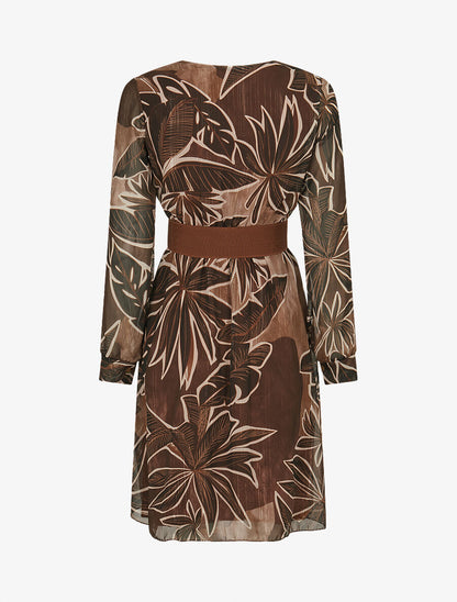 Robe légère en voile lamé imprimé feuillage - Marron - 2