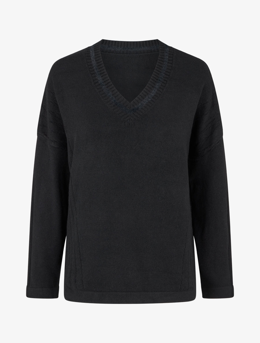 Pull coupe carrée à col V - Noir - 1