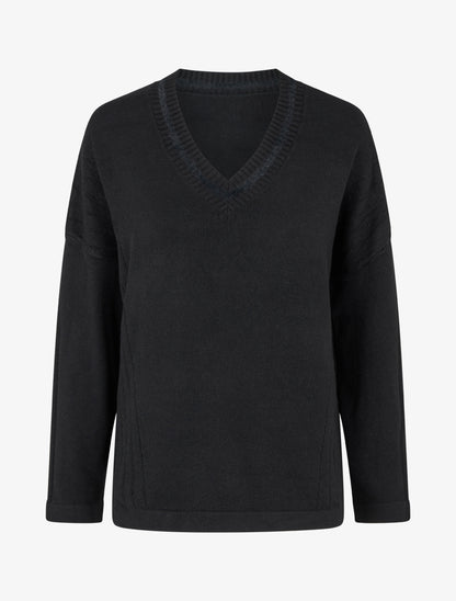 Pull coupe carrée à col V - Noir - 1