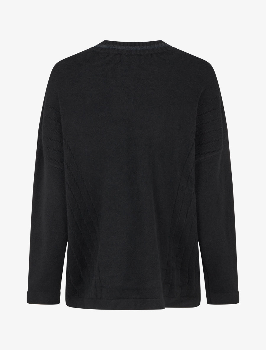 Pull coupe carrée à col V - Noir - 2