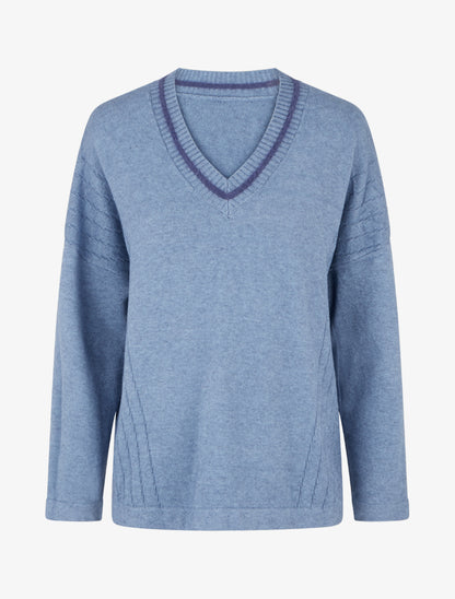 Pull coupe carrée à col V - Bleu - 1