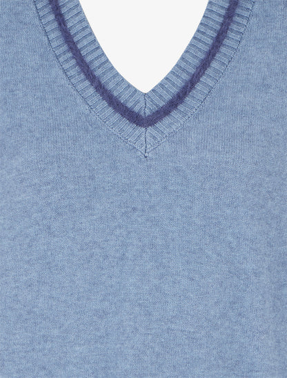 Pull coupe carrée à col V - Bleu - 3