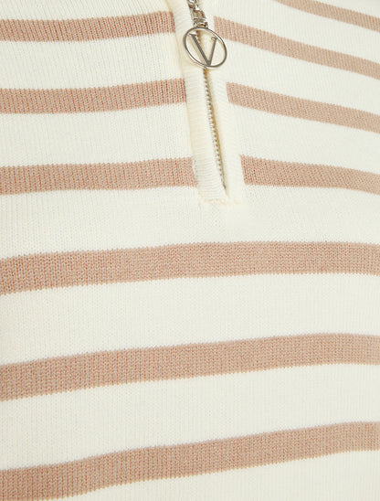 Pull rayé à col zippé - Camel - 3