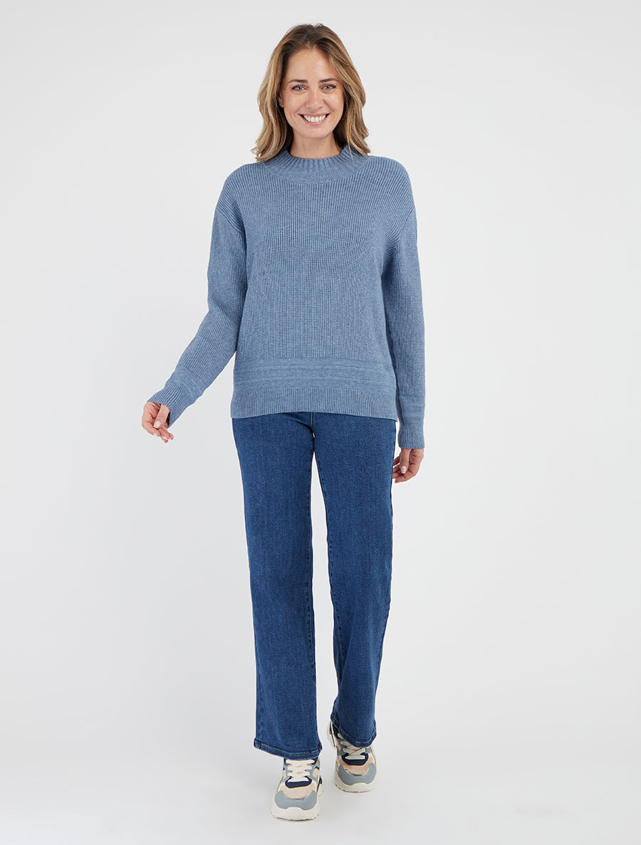 Maglia dritta unita a coste - Blu
