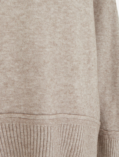 Pull droit uni à bords côtélés - Taupe - 3