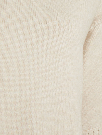 Pull uni en maille à col rond - Écru - 3