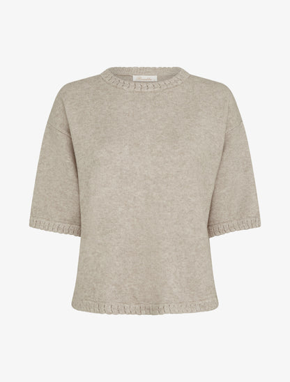 Pull uni en maille à col rond - Taupe - 1