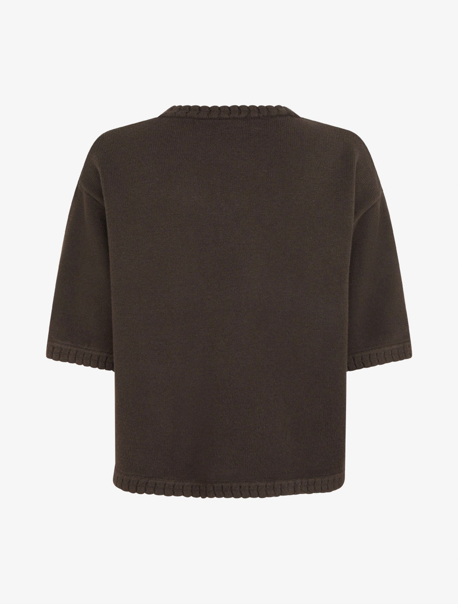 Pull uni en maille à col rond - Marron - 2