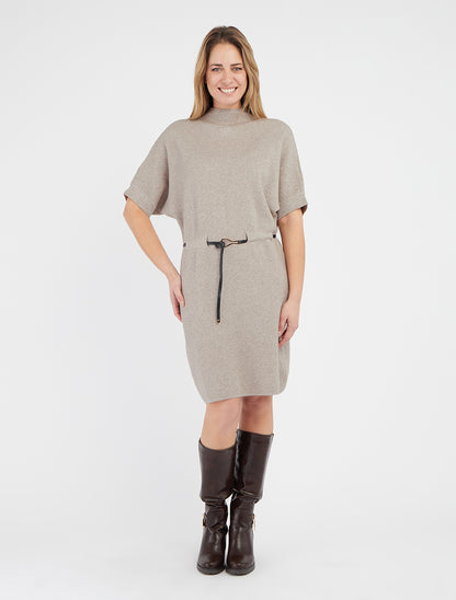 Abito maglione dritto a maniche corte - Talpa chiaro