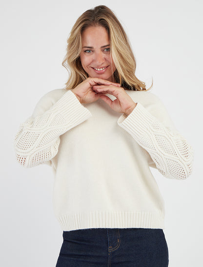 Maglione tinta unita con maniche traforate - Ecrù
