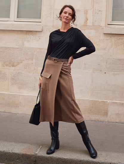Top à col asymétrique plissé - Noir - 4