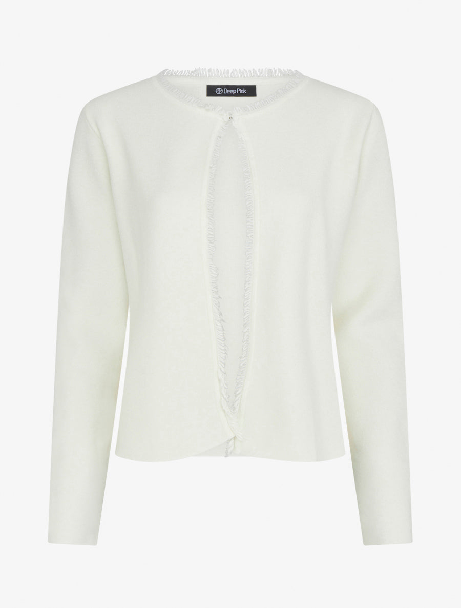 Gilet uni à détail effiloché - Crème - 1