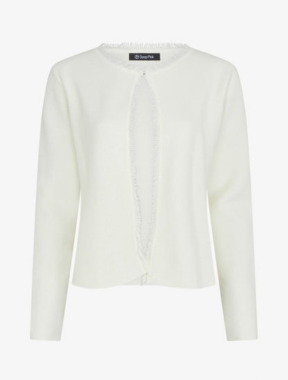 Gilet uni à détail effiloché - Crème - 1