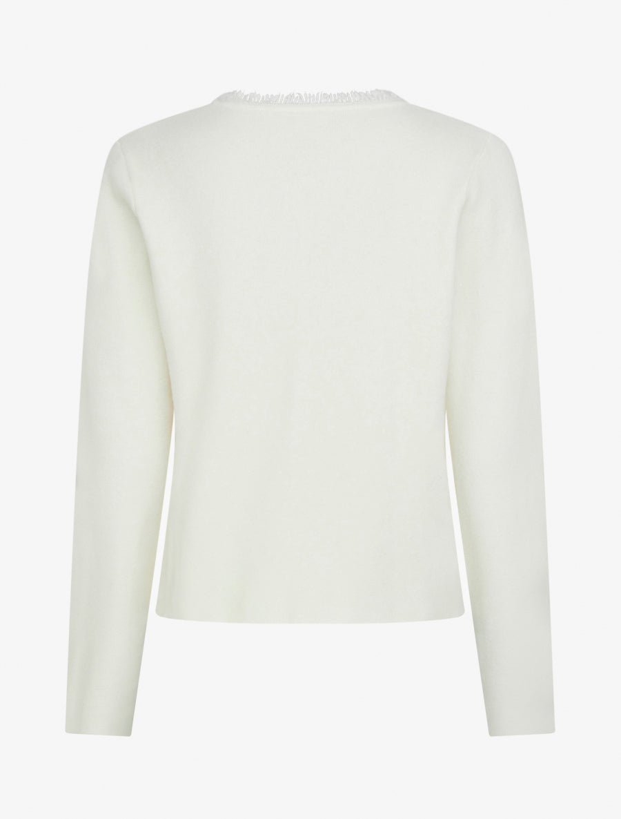 Gilet uni à détail effiloché - Crème - 2