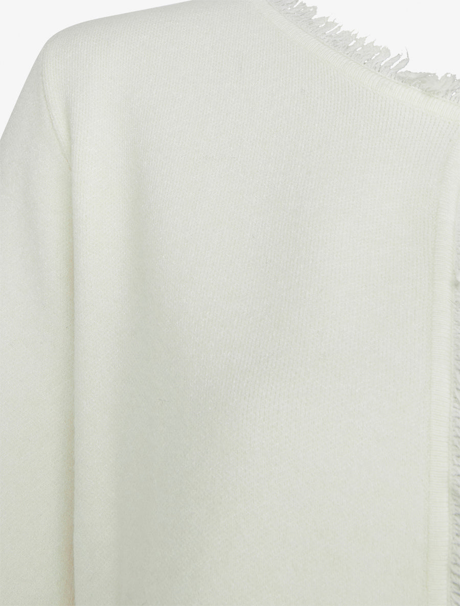Gilet uni à détail effiloché - Crème - 3