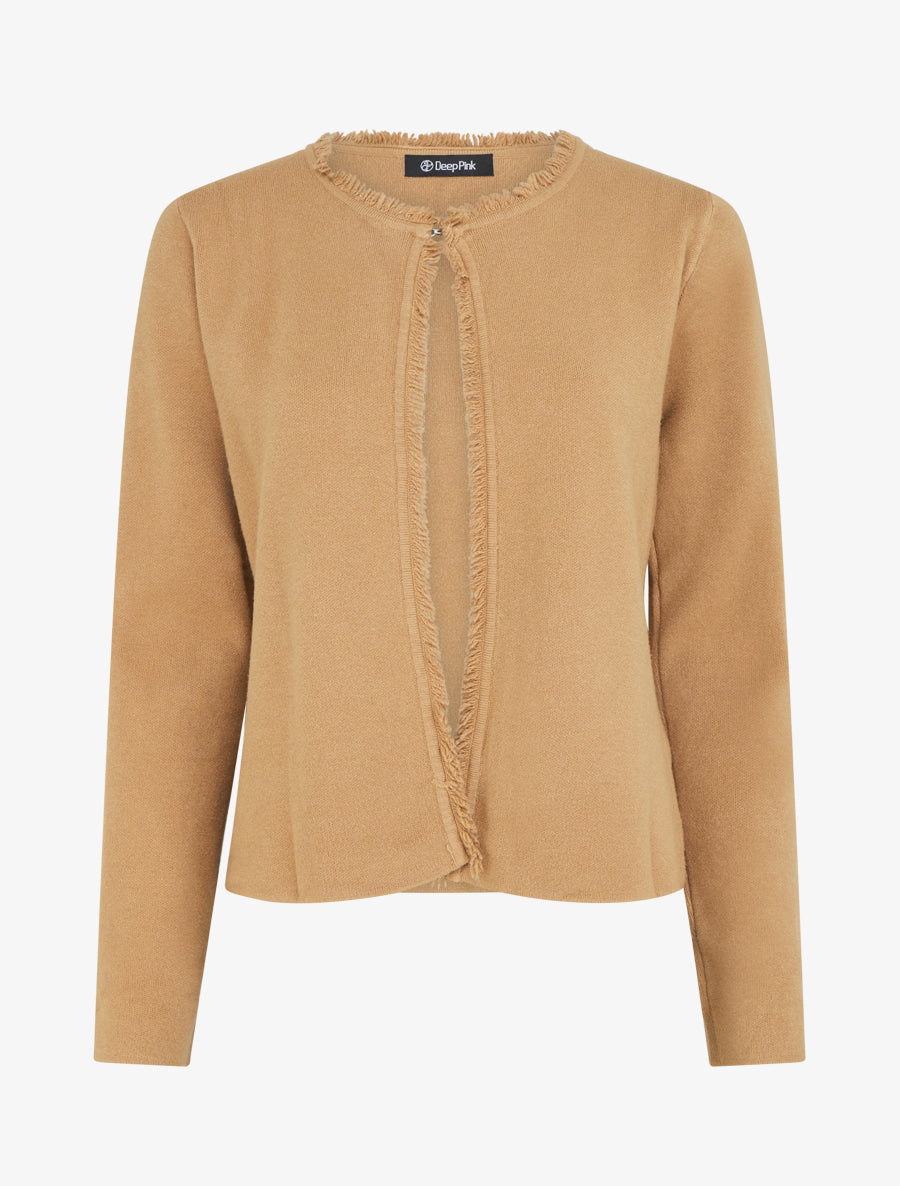 Gilet uni à détail effiloché - Camel - 1