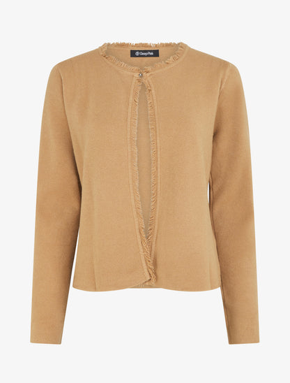Gilet uni à détail effiloché - Camel - 1