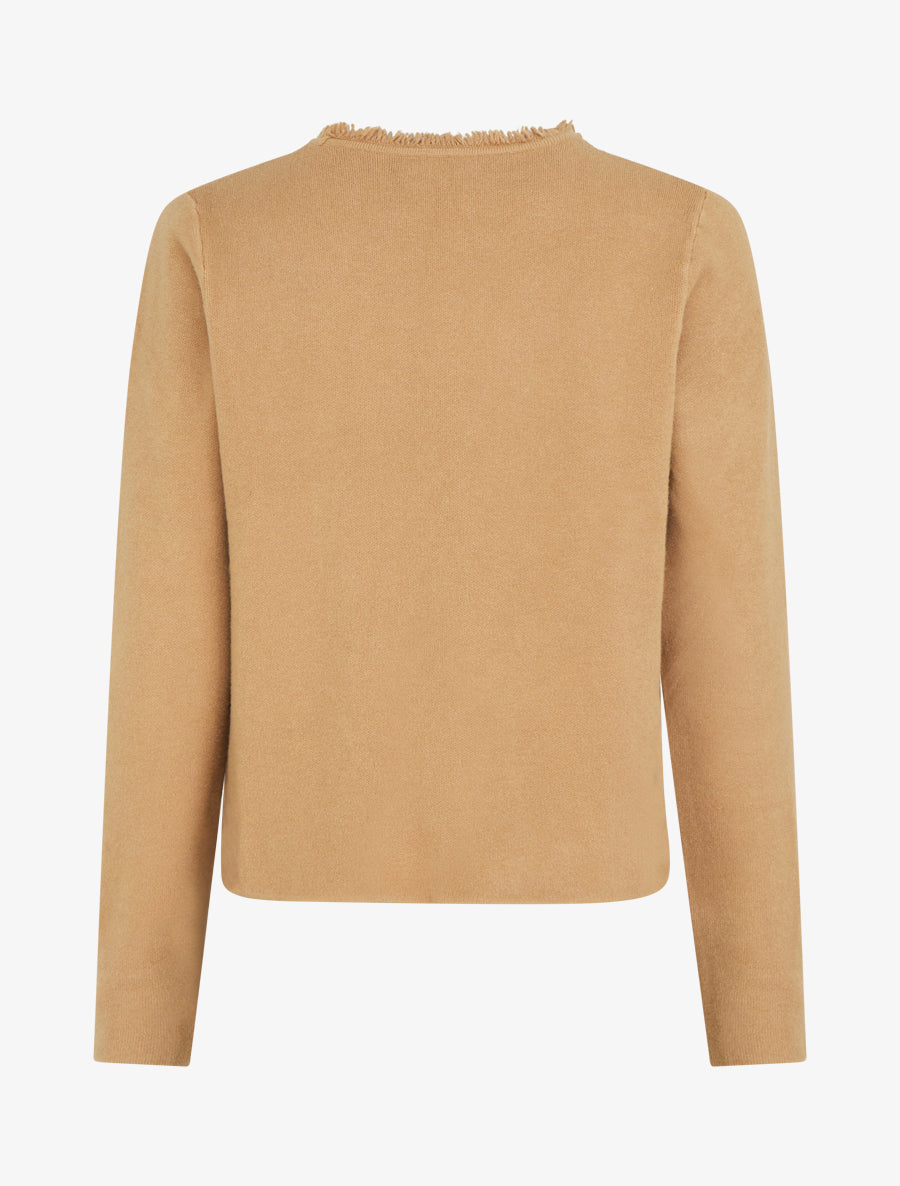 Gilet uni à détail effiloché - Camel - 2