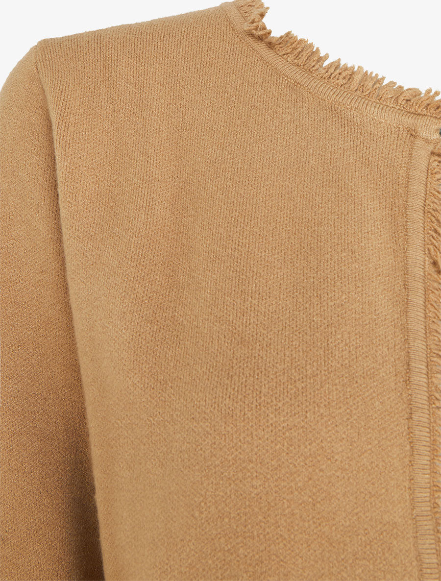 Gilet uni à détail effiloché - Camel - 3