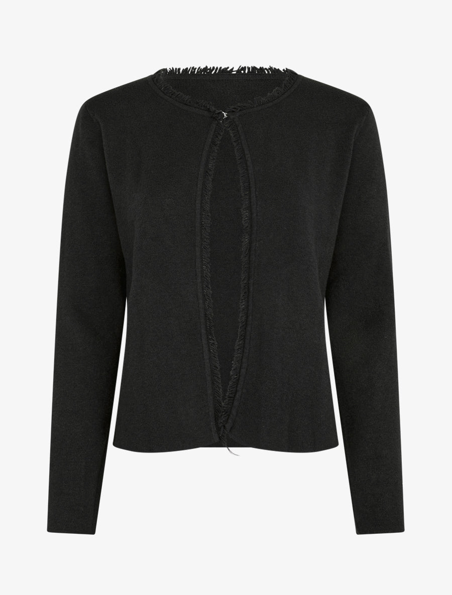 Gilet uni à détail effiloché - Noir - 1