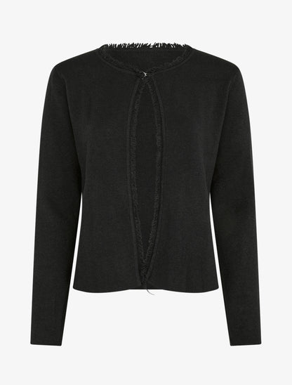 Gilet uni à détail effiloché - Noir - 1