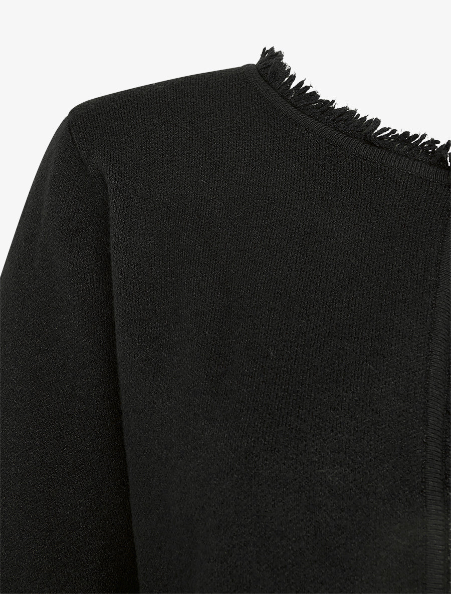 Gilet uni à détail effiloché - Noir - 3