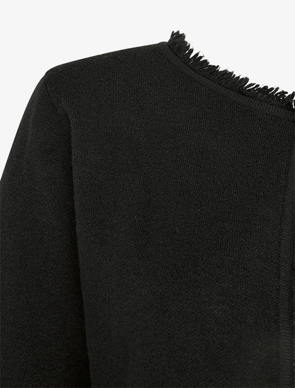 Gilet uni à détail effiloché - Noir - 3