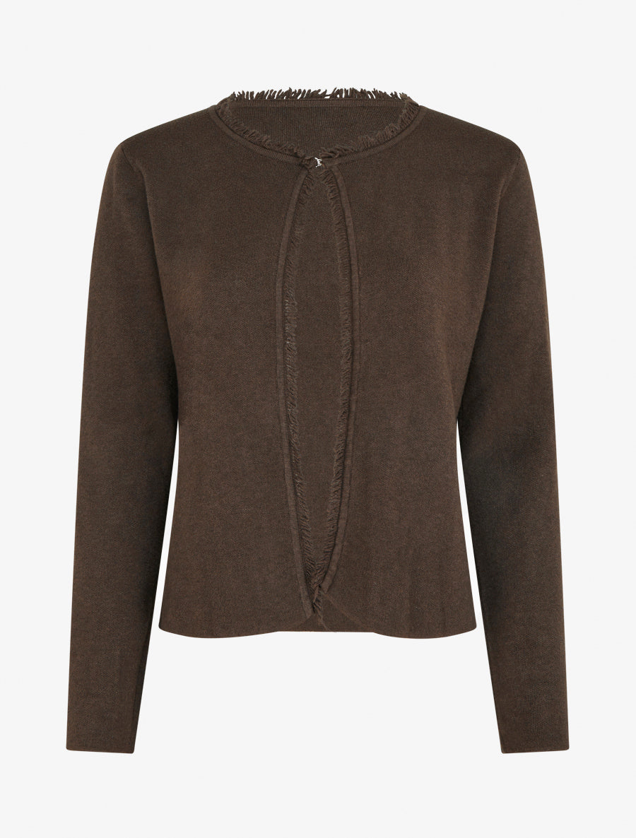 Gilet uni à détail effiloché - Marron - 1