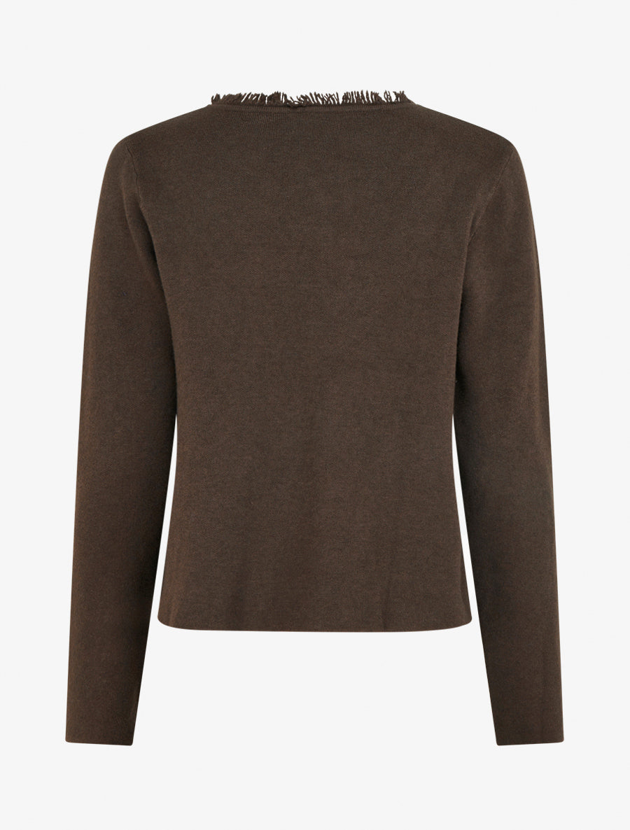 Gilet uni à détail effiloché - Marron - 2